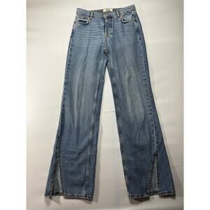 We The Free Women's Wide Leg Ankle Slit Button Fly Denim Jeans Size 26 (28x31.5)